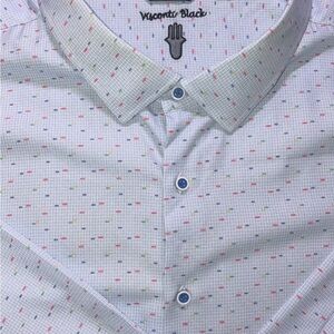 Vacante Black Men's White Micro-Check Button-Down Shirt with Multicolor Dots